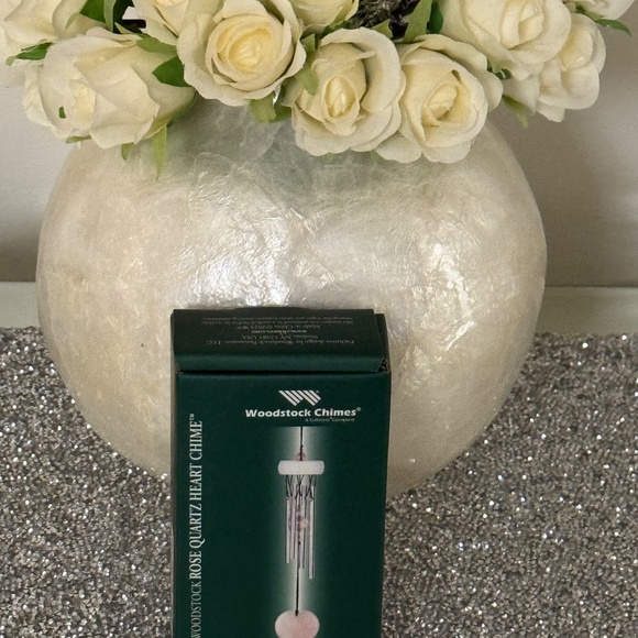 Woodstock Rose Quartz Heart Wind Chime NIB Crystal Love Soothing Indoor Outdoor - Picture 17 of 17